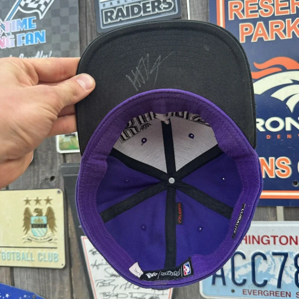 Adidas NBA Sacramento Kings Sz L/XL Hat Spellout Logo Purple‎ Black Signed